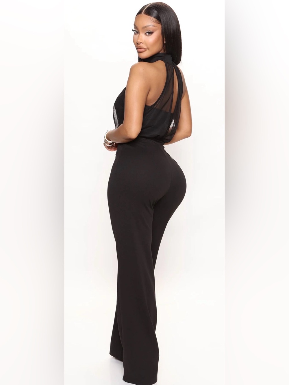 Fashion Nova Black High-Neck Wide-Leg Jumpsuit - Picture 3 of 7